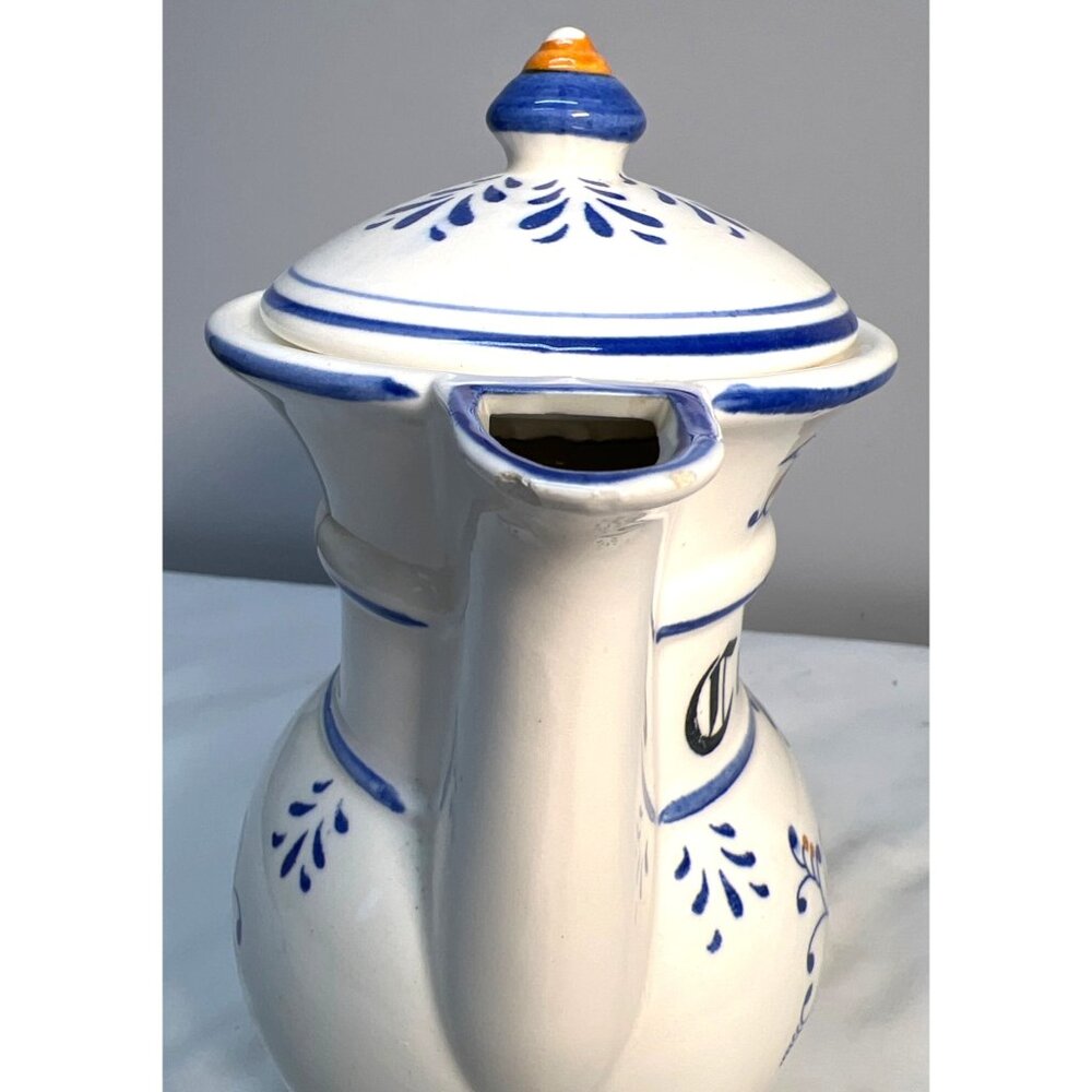 Vintage Acson Ceramic Coffee Pot With Lid Blue & White Floral Design - Picture 6 of 8